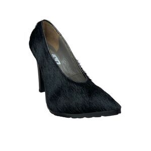 Josephine per Elaine Kim Black Calf Hair Fur Lug Sole Heels 36 Italy